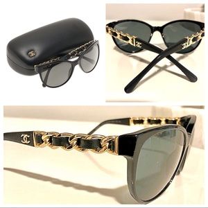 💥SALE💥Authentic Black Chanel 5215 CC Gold Chain CatEye Sunglasses